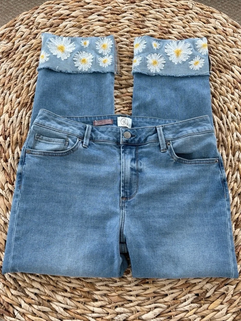 Driftwood Daisy Embroidered Cuff Charlotte Crop Jean